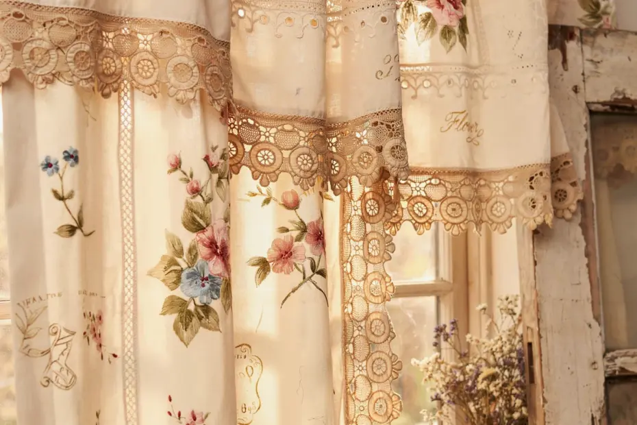 French Country Lace Curtain | Handmade Sheer Patchwork for Farmhouse Windows | Custom Sizes Available