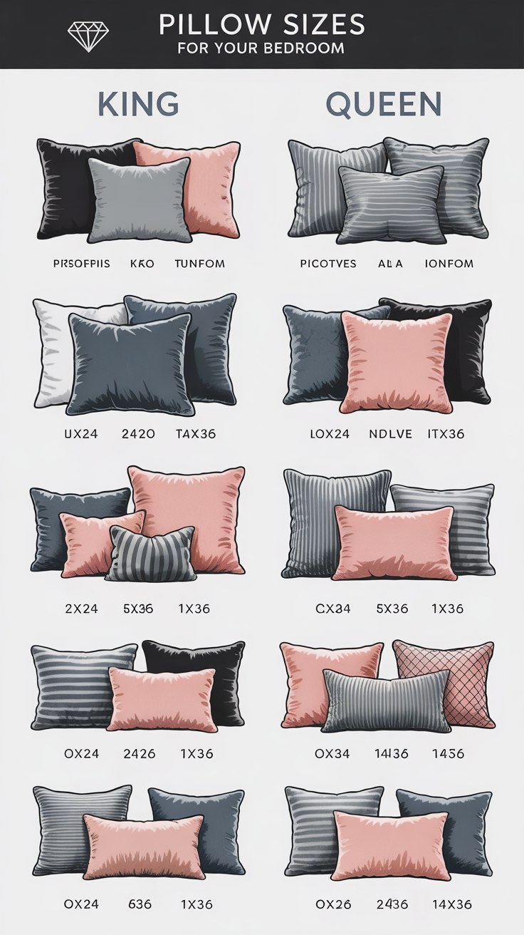 Complete Pillow Size Guide for King Queen Beds Bedroom Decor