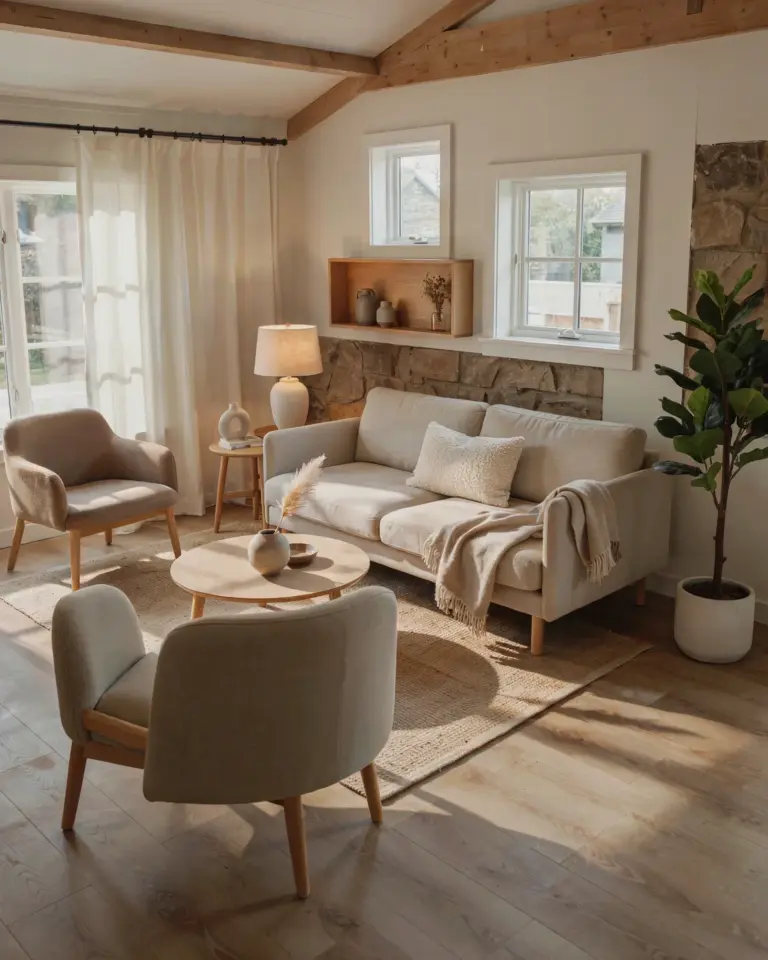 Modern Farmhouse Living Room with a Gold Mirror - Spring Refresh Ideas