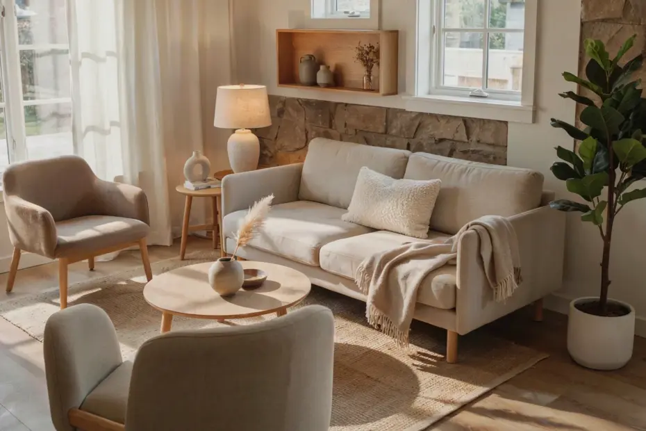 Modern Farmhouse Living Room with a Gold Mirror - Spring Refresh Ideas
