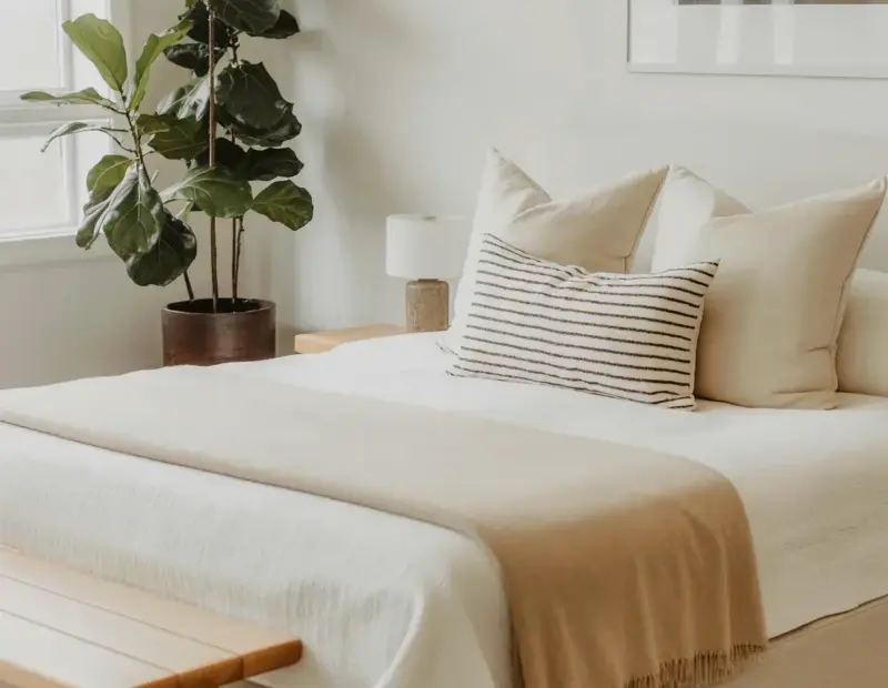 Spring Bedroom Refresh with Fiddle Leaf Fig and White Bedding