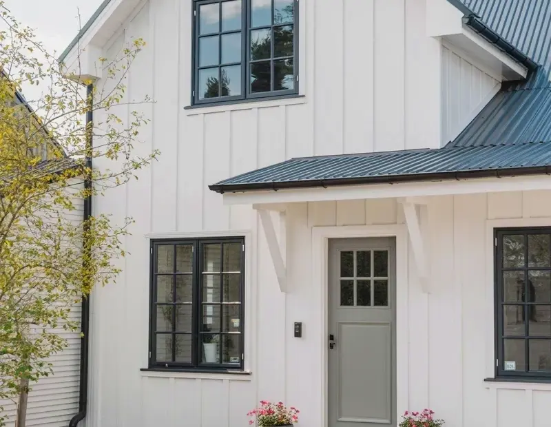 Modern Farmhouse Exterior Mistake to Avoid | White Siding & Gray Door