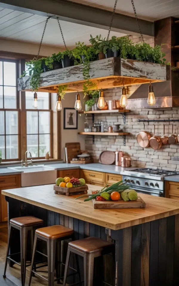 Farmhouse Kitchen Island Hanging Planter: Easy DIY With Wood and Greenery